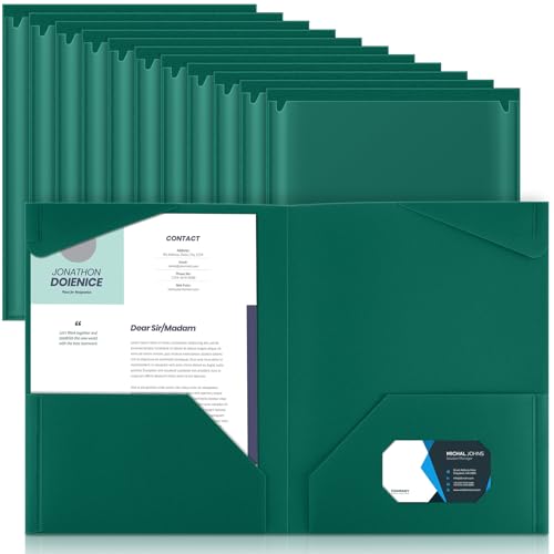 Henoyso 18 Pack Forest Green Plastic Folders with Clear Front Pockets Heavy Duty File Folders with 2 Pockets and Card Slot for Student Communication School Office Presentation Report