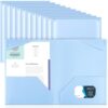 Henoyso 18 Pack Light Blue Plastic Folders with Clear Front Pockets Heavy Duty File Folders with 2 Pockets and Card Slot for Student Communication School Office Presentation Report