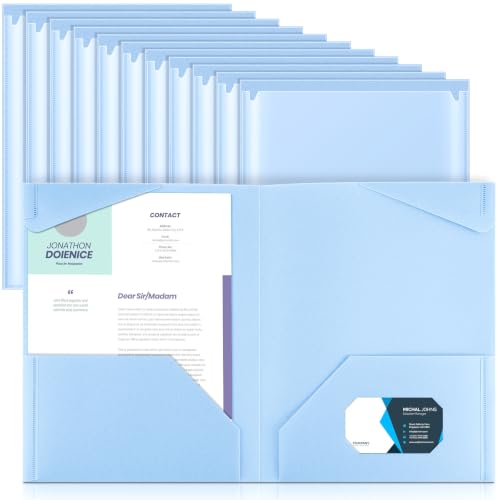 Henoyso 18 Pack Light Blue Plastic Folders with Clear Front Pockets Heavy Duty File Folders with 2 Pockets and Card Slot for Student Communication School Office Presentation Report