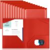 Henoyso Plastic Folder with Clear Front Pocket, Red, 18 Pack