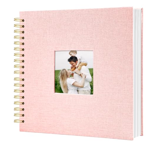 HenPisen Scrapbook Photo Album with Linen Cover, 10 x 10 Inch Hardcover Kraft White Pages Memory Book for Travel Wedding Guest Book Christmas Baby Shower, 40 Sheets/80 Pages, Light Pink