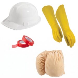 Hercicy Halloween Cosplay Accessories Set for Adults Youth Cool Street Style White Helmet Yellow Gloves Red Tape Butt Pad