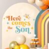 Here Comes The Son Arch Backdrop Decal, Boy Baby Shower Party Decorations (Orange)