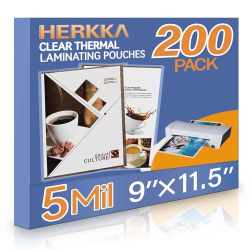 HERKKA 200 Pack Laminating Sheets, Holds 8.5 x 11 Inch Sheets, 5 Mil Clear Thermal Laminating Pouches 9 x 11.5 Inch Lamination Sheet Paper for Laminator, Round Corner Letter Size