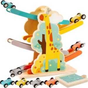 HERSITY Wooden Car Ramp Baby Montessori Toys for 1 Year Old Girl Boy Gifts
