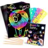 heynsgu 50Pcs Rainbow Scratch Paper Art Notebooks with Stencils, 7.5inch