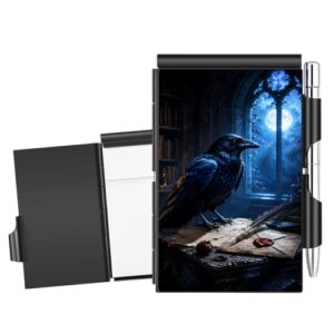 HGGJFLYX Mini Metal Pocket Notebook with Pen,Raven Library Window