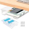 Hi-ERA 10.91"x 8.23" Under Desk Drawer Storage Organizer, Durable PC Material Self-Adhesive with Slide Out Rail, Hidden Hanging Desk Drawer for Office Supplies, Stationery, No Drilling Install, Clear