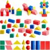Hiboom 280 Pcs 3D Shapes for Teaching Wood Geometric Solids 3D Shapes Manipulatives Mini Colorful Blocks for Back to School Classroom Office Supplies Kindergarten Preschool Education