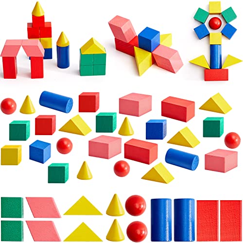 Hiboom 280 Pcs 3D Shapes for Teaching Wood Geometric Solids 3D Shapes Manipulatives Mini Colorful Blocks for Back to School Classroom Office Supplies Kindergarten Preschool Education