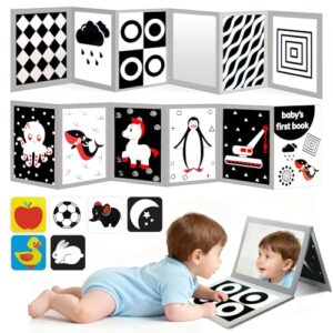 High Contrast Baby Flashcards with Black and White Tummy time Mirror Books, Newborn Brain Development Toys for 0-6 Months Baby as Infants Easter Gift