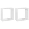 High Gloss White Wall Cube Shelves 2pcs Modern Floating Shelving Units 30x15x30 cm Stylish Fur Storage LED Light Display for Home Decor