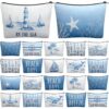Hillban 24 Pcs Ocean Makeup Bags, Coastal Beach Cosmetic Bags, Cruise Gifts