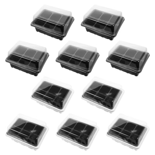 HINTRMENT Plastic Seed Starter Tray Kit with Lid and Bottom Drainage Holes 10 Sets Promotes Healthy Plant Growth by Maintaining Warmth and Humidity for Growing Trays for Indoor Garden