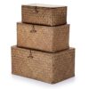 Hipiwe Set of 3 Seagrass Storage Baskets with Lid - Large Woven Wicker Bins