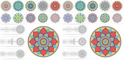 Hiwhy 48 Pcs Mandala Coloring Cards 10" x 10" Coloring Cardstock Stress Relief Relaxation Mandala Pattern Poster Cards Creative Relaxation for Kids Adults (Pack of 2)