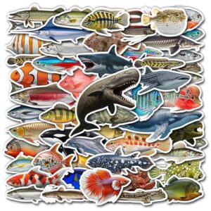 HIZILY 50 Pcs Funny Fish Stickers Deep Sea Fishes Vinyl Decal Waterproof Fishing Sticker Laptop Guitar Skateboard Water Bottle Phone Bike Scrapbooking Journals Luggage Gifts for Teens Adults