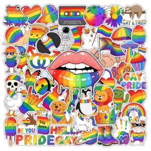 HIZILY 50 Pcs LGBT Pride Stickers Waterproof Rainbow Vinyl Decals LGBTQ Gay Sticker Laptop Water Bottle Tablet Phone Skateboard Guitar Helmet Luggage Scrapbook Journal Gifts for Adults Women
