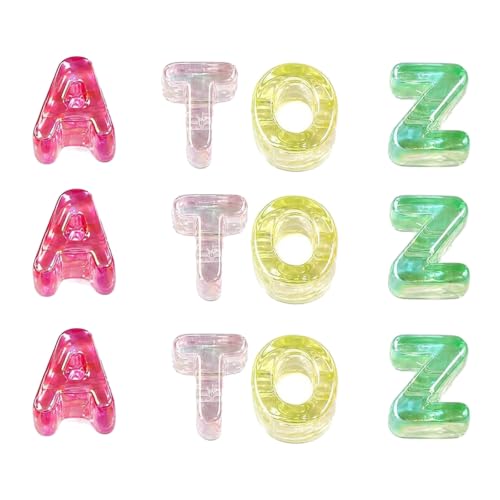 HJUHBDJ 58 Pcs Acrylic Letter Beads with Horizontal Large Holes, Contains 2 Complete Sets of Letters & 6 Braided Ropes,Colorful Bubble Alphabet Letter Beads for Handmade Ornament,DIY Gift