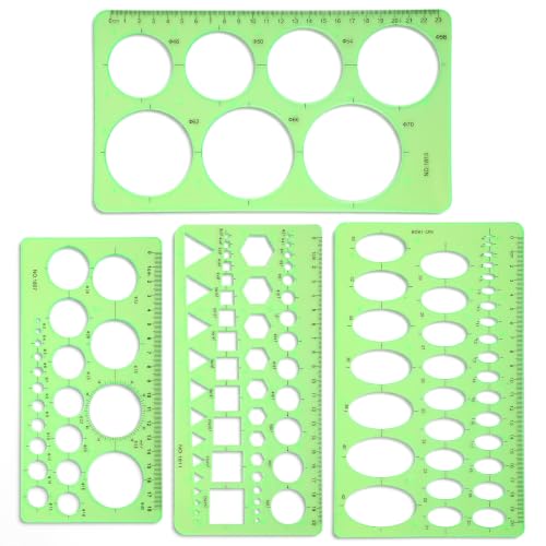 HJZHII 4Pcs Circle Drawing Template, Drafting Stencil Ruler Circle and Oval Templates Drawing Measuring Ruler Geometric Circle Template for School Office Drawing Design Measuring Tools