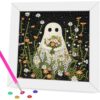 hkejoi Ghost Diamond Art for Kids with Frame, Halloween Diamond Painting for Kids Ages 8-12, Gem Art for Kids, DIY Crafts for Home Decor Gift 7x7 in