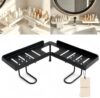 HNWBFCT Drill-Free Foldable Faucet Storage Rack, Carbon Steel Hollow Design 180 Degree Multi-Angle Rotatable Over The Sink Shelf, Adjustable Bathroom Organizer for Vanity Kitchen Counter, Easy-Drain