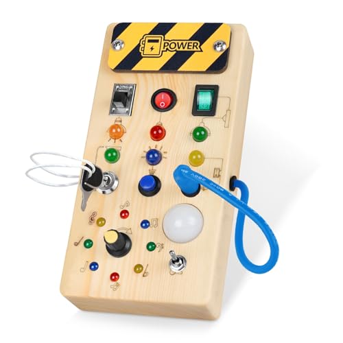 Hoarosall Montessori Wooden Busy Board with 8 LED Light switches, Sensory Toys Light Switch Travel Toys for 1+ Year Old Baby and Toddler