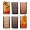Hobnail Beaded Highball Drinking Tumbler Glasses, Set of 6, 13oz Venus Color Polycarbonate Shatterproof Reusable Drinkware Cups Juice Water Cocktail Iced Tea Wine, Party Home Kitchen Tabletop Gift