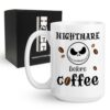 Hogg Nightmare Before Coffee Mug, 15oz Halloween Coffee Mug, Halloween Cups for Adults, Nightmare Before Christmas Mothers Day Gifts, Jack Skellington Ceramic Cup, Spooky Skeleton Horror Tea