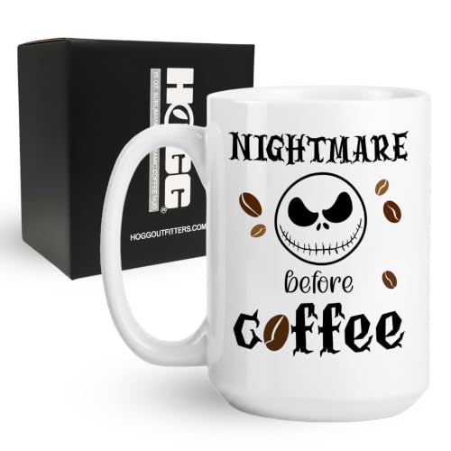 Hogg Nightmare Before Coffee Mug, 15oz Halloween Coffee Mug, Halloween Cups for Adults, Nightmare Before Christmas Mothers Day Gifts, Jack Skellington Ceramic Cup, Spooky Skeleton Horror Tea