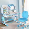 Hokxusee Kids Desk and Chair Set, Height Adjustable Kids Study Desk with Chair, Children's Writing Table with Storage Drawer, Bookshelf and Large Desktop for Homework, Homeschooling and Learning