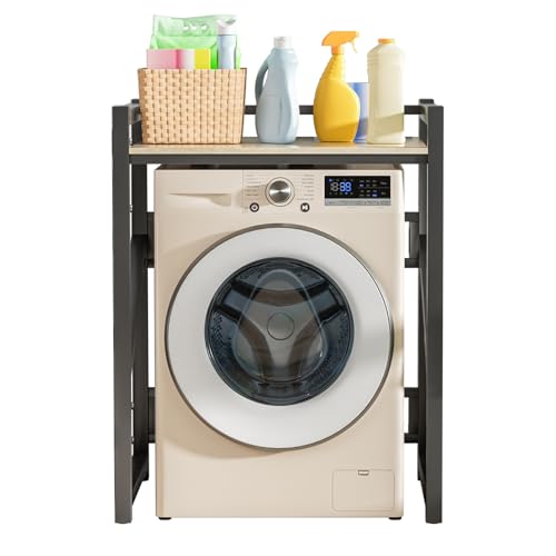 Hokxusee Over The Washer Storage Rack, Washing Machine Shelf with Countertop, Height Adjustable Laundry Room Organizer, Heavy Duty Utility Rack Stand, 550 Lbs Capacity for Home