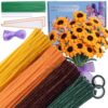 HOKYNATI 400 Pcs Pipe Cleaners Craft Kit - 4 Assorted Colors Chenille Stems with Floral Wire, Tape & Ribbon | Arts and Craft Projects Creative DIY Decorations (Sunflowers)