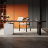 HOLGVE Curved Oval Executive Boss Desk, Built-in Sliding Power Strip