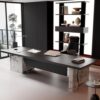 HOLGVE Executive Boss Desk with Solid Wood Marble Pattern Support Legs