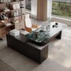 HOLGVE Green Sintered Stone Oval Executive Boss Desk with 3 Storage Drawers