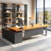 HOLGVE Industrial Solid Wood L‑Shaped Executive Desk Privacy Modesty Panel