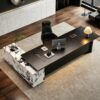 HOLGVE Modern Luxury Solid Wood Executive Desk Marble‑Pattern Side Cabinet