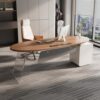 HOLGVE Oval Executive Office Desk with Acrylic Transparent Legs