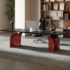 HOLGVE Postmodern Arch Curved Carbon Steel Leg Executive Solid Wood Desk