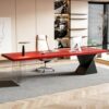 HOLGVE Red Premium Saddle Leather Solid Wood Rectangular Office Table