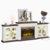 HolliWill 104" Fireplace TV Stand, Adjustable Flame Color, White Brown