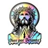 Holographic Dios por Delante Religious Stickers, 2 Designs Western Cowboy Horse Cross & Praying Jesus Iridescent Vinyl Decal, Waterproof Spanish Faith Sticker for Truck Motorcycle (style01)