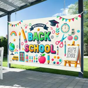 HOMETITUTE Back to School Backdrop Welcome Classroom Banner 71 x 43 Inch