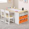 Homhougo 4-in-1 Kids Art Table & 2 Chairs Set, Wooden Activity/Study Desk