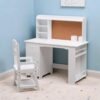 Homhougo Kids Desk and Chair Set - Wooden Study Table with Bookshelf