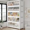 HOMJNIU 75GAL/300QT Plastic Storage Bins with Lids & Wheels, Collapsible Stackable Storage Boxes, Large Folding Cabinet Organizers for Closet Home Kitchen Office, 5Pack White