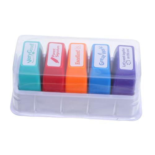 Homoyoyo Teacher Stamps with Motivational English Praise Messages Self-Inking 5pcs Plastic Rectangular Design for Classroom Grading Papers for Homework and Elementary School Activities
