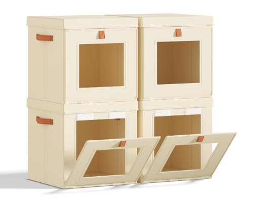 Homsorout Closet Organizers and Storage - Large Stackable Storage Bins with Drawer, Fabric Bins for Organization, Collapsible Storage Drawers Organizer for Bedroom, Living Room, 4 Pack, Black