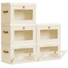 Homsorout Large Closet Storage Organizer - Clothes Storage Bins with Handles & Window, Collapsible Decorative Boxes with Lids, Fabric Containers for Living Room, Dorm, 5 Pack, Beige